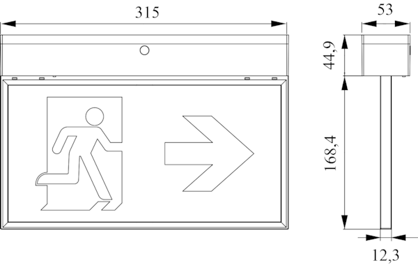Размеры светового эвакуационного указателя Moncato EF903