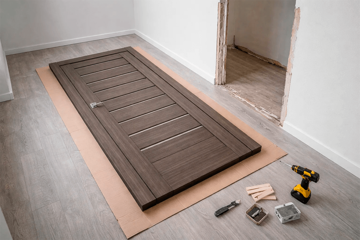 Дверь для установки лежит на полу