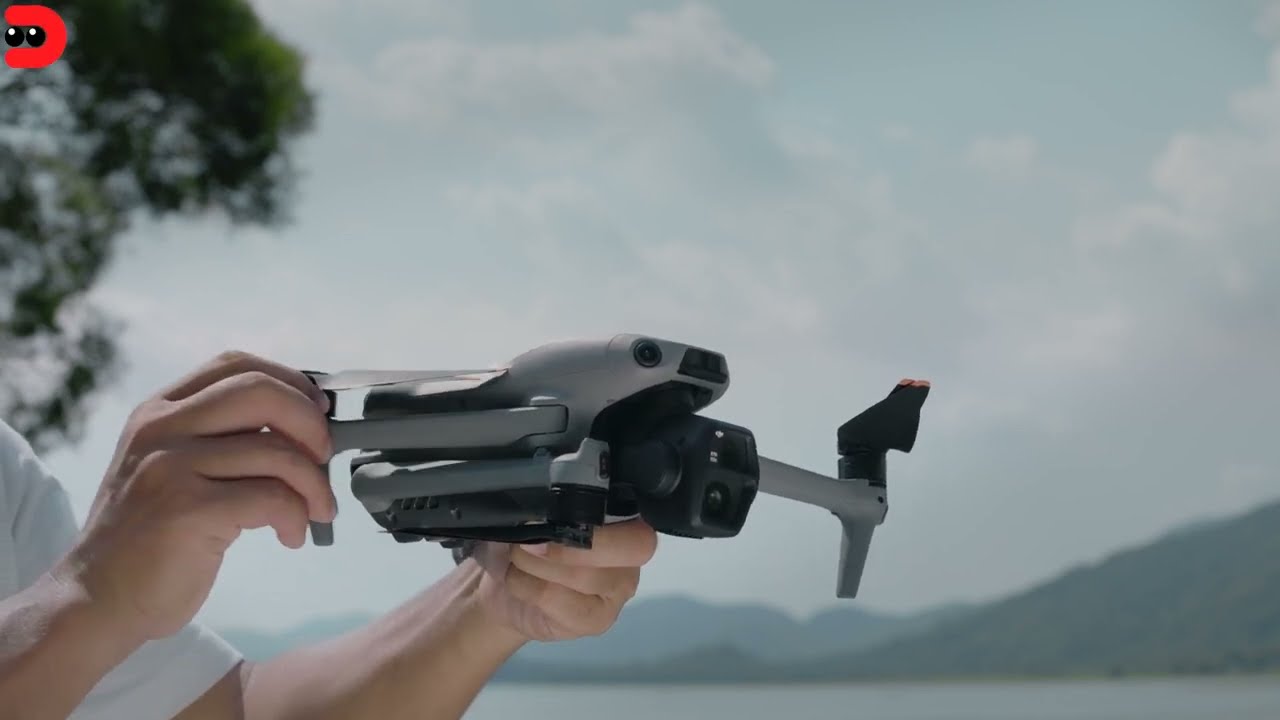 крупным планом установленная защита пропеллеров на дроне DJI Mini или Air, вид сверху