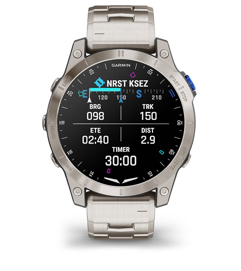 Умные авиационные часы Garmin D2™ Mach 1 с кожаным ремешком Оксфорд коричневого цвета: АВИАЦИОННАЯ НАВИГАЦИЯ DIRECT-TO