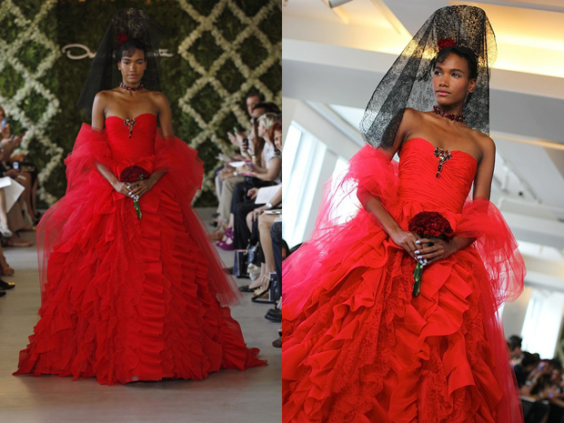 Oscar de la Renta Bright Red Wedding Dress, Неделя свадебной моды 2013