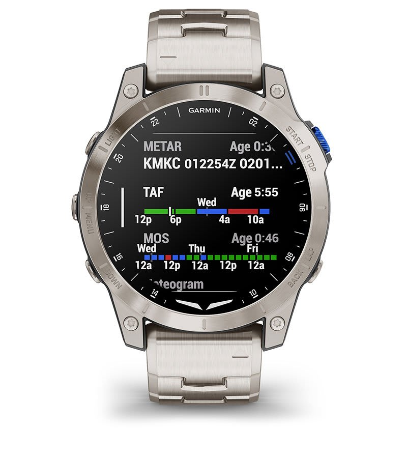 Умные авиационные часы Garmin D2™ Mach 1 с кожаным ремешком Оксфорд коричневого цвета: ПОГОДНЫЕ СВОДКИ