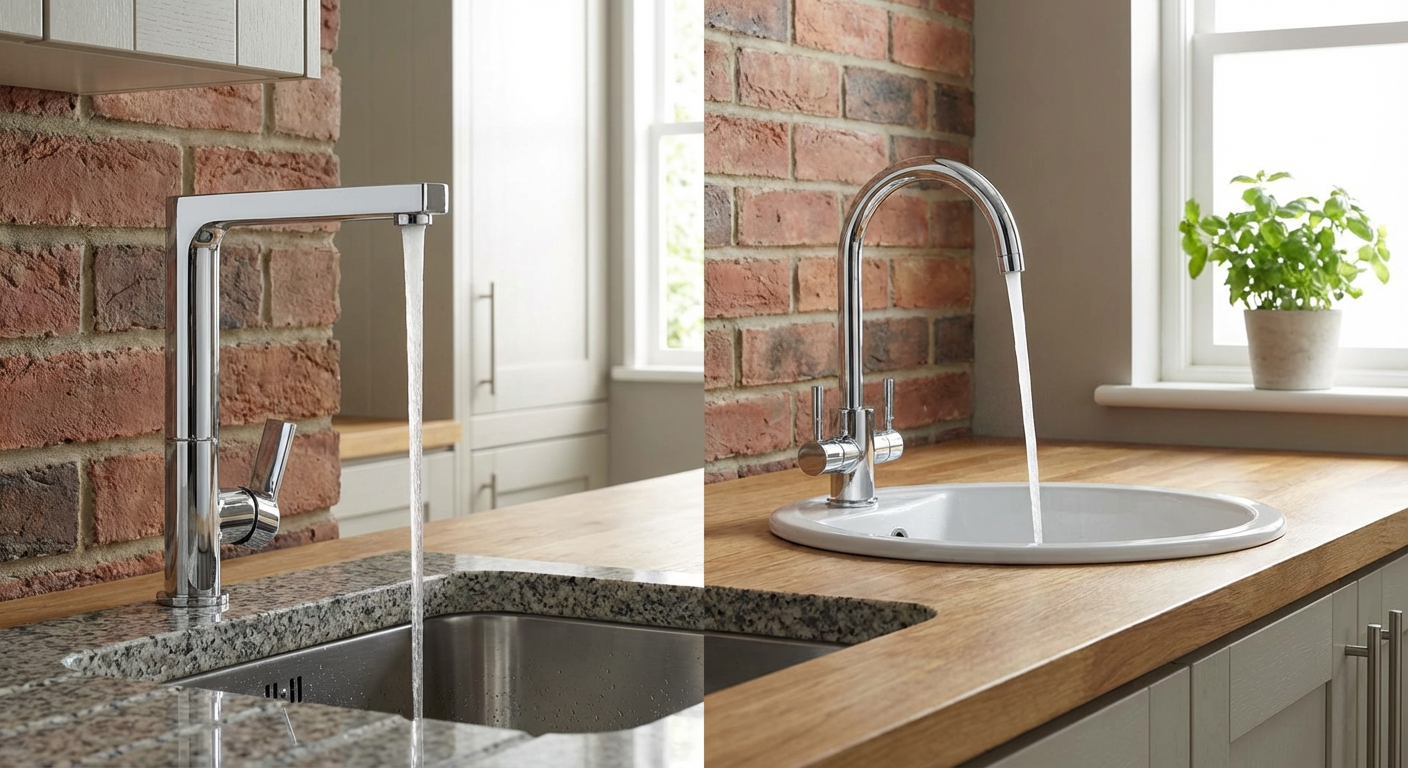 Плоский и изогнутый (гусеобразный) изливы в реальном интерьере