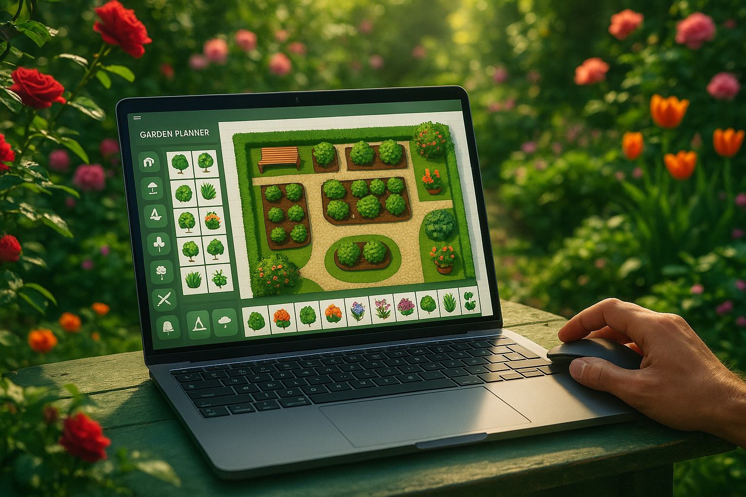 Планировка садового участка в онлайн-сервисе с 3D визуализацией и каталогом растений и построек