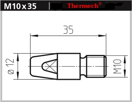 340Р243403 Наконечник контактный / Contact tip ø2,4 (3/32") M10 L=35мм., CuCrZr, предназначен для подачи сварочной проволоки ø2,4 мм., в ручных и полуавтоматических сварочных горелках MIG/MAG;