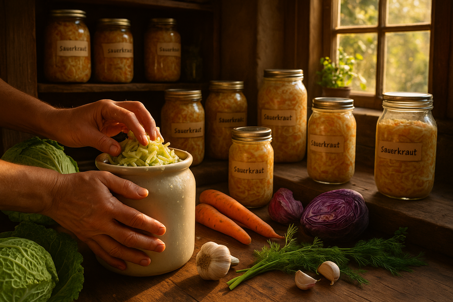 Разнообразие видов капусты: белокочанная, брокколи, цветная, брюссельская и пекинская на фоне зелёного сада