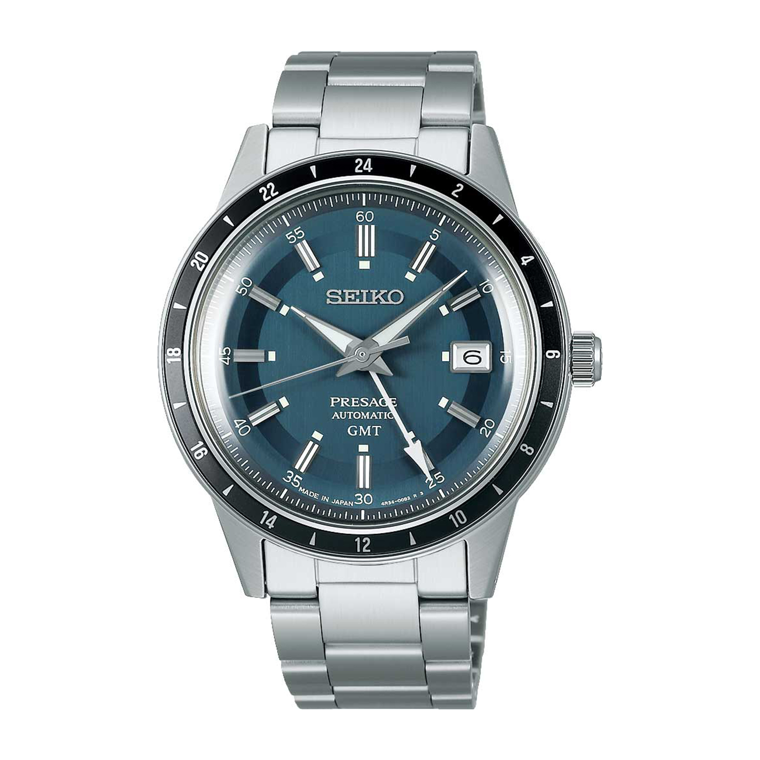 Seiko SSK009J1 GMT Road Trip Seiko SSK009J1 Style 60's GMT Petrol Blue с сине-серым циферблатом и GMT-стрелкой
