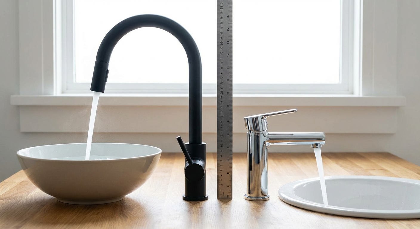 Сравнение изливов для кухни и ванной с разной высотой и длиной вылета