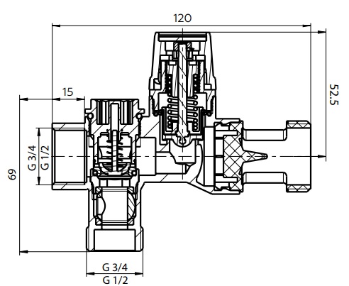 Габариты группы безопасности бойлера Rommer RVS-0007-007020