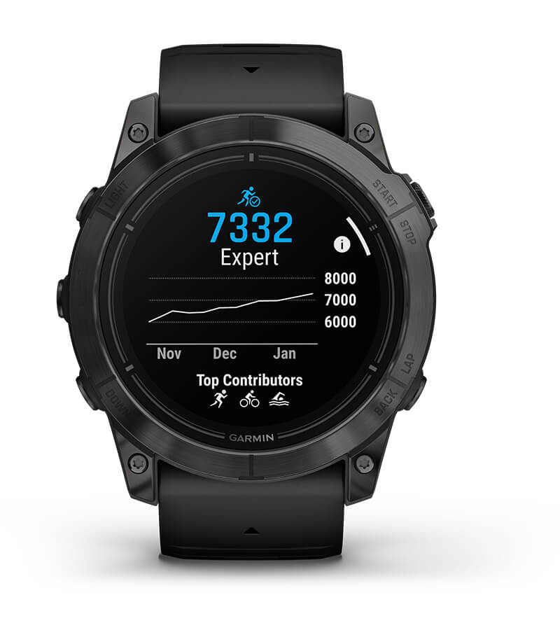 Умные часы Garmin Epix Pro (Gen 2) Standard Edition 51 mm Slate Grey, титановый угольно-серый, DLC, черный силиконовый ремешок: ОЦЕНКА ВЫНОСЛИВОСТИ ENDURANCE SCORE