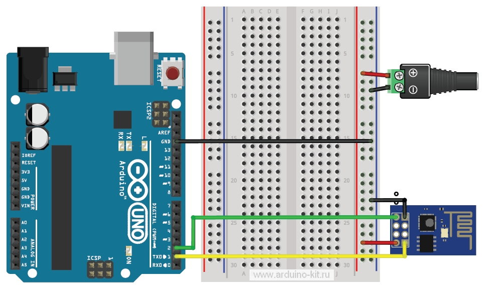 Схема подключения модуля ESP-01 к Arduino
