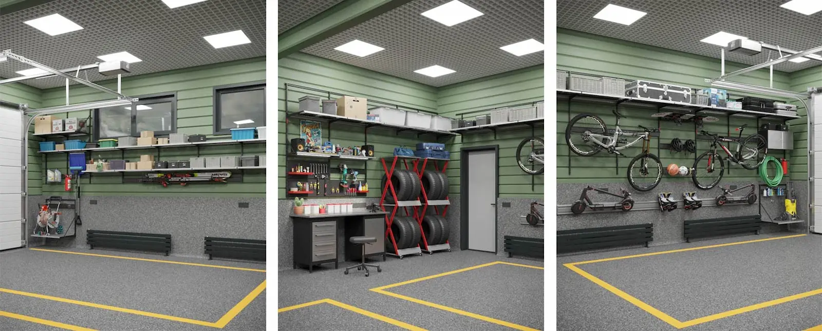 organizaciya-garazhnogo-prostranstva Пример обустроенного гаражного пространства с модульной настенной системой хранения для максимального увеличения места