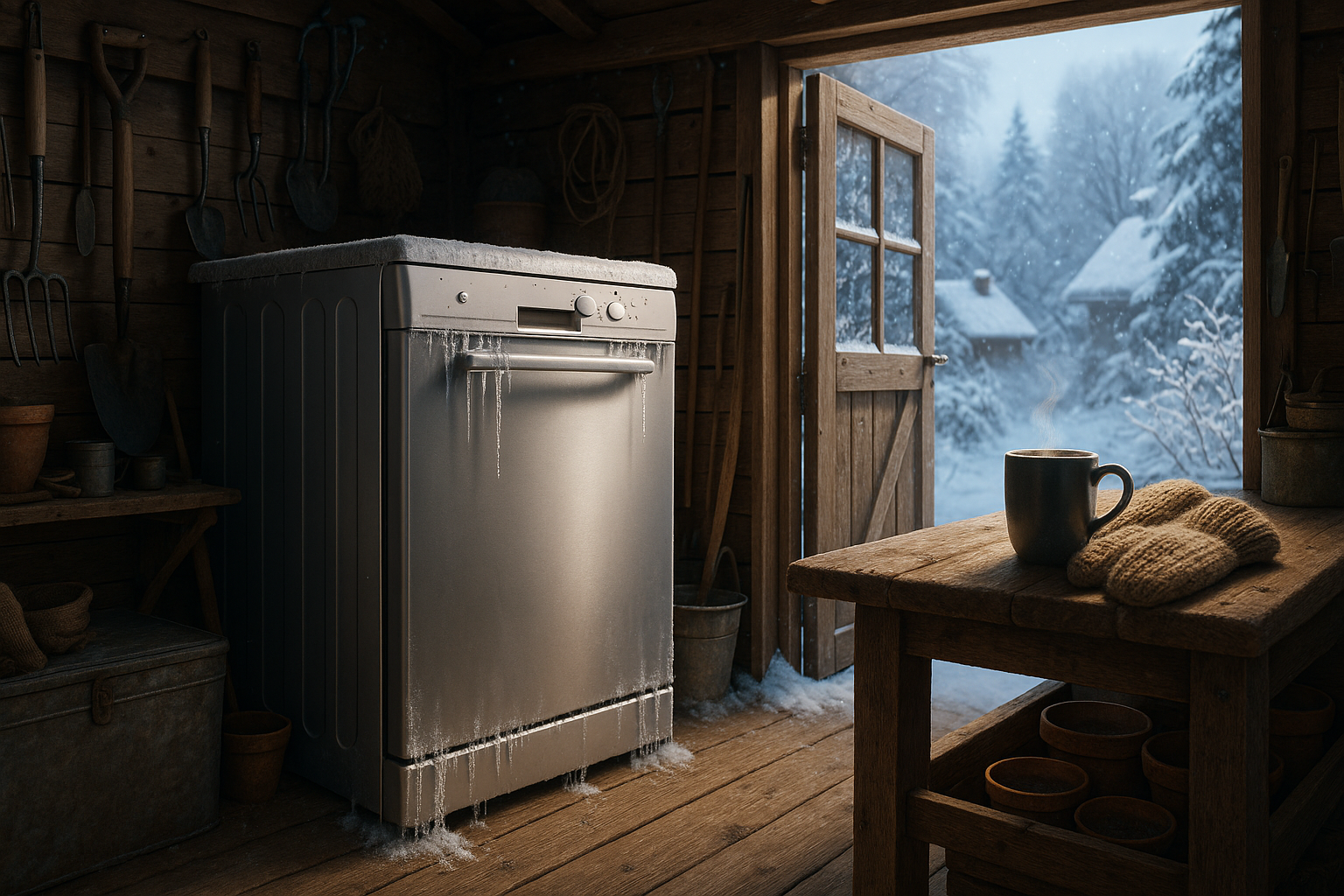 Бытовая техника на даче зимой: телевизор, холодильник, посудомоечная и стиральная машины
