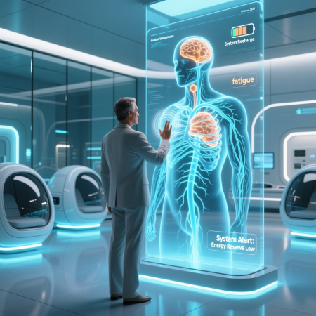 <img src="fatigue-system-signal-2026.jpg" alt="A person managing chronic fatigue as a system signal using high-tech holographic interface in 2026">