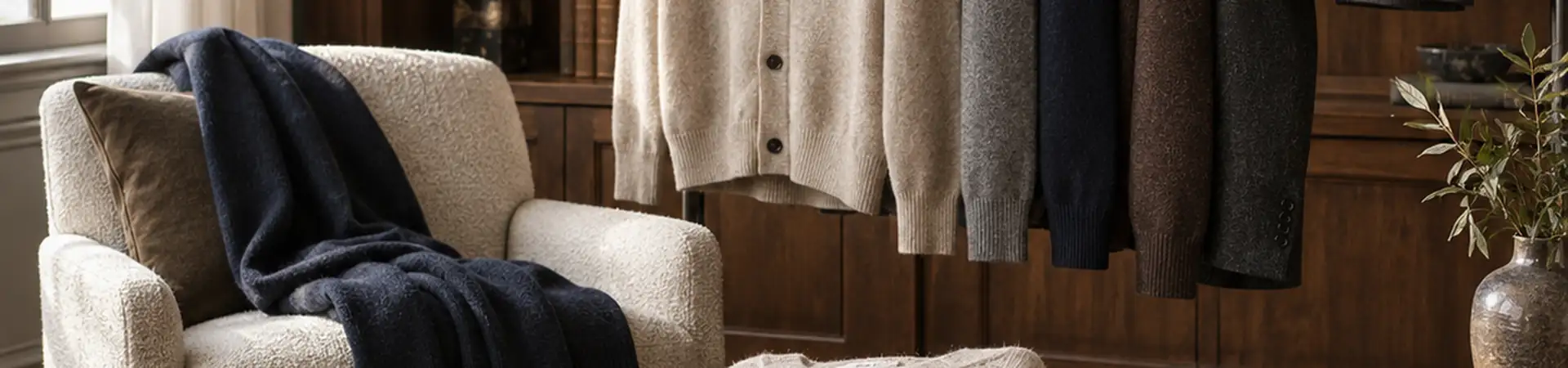 Свитер бежевый от Loro Piana Treccia BP5-548744 в lifestyle-сцене к статье «Кардиган, свитер и брюки: мягкий smart casual без лишних деталей»