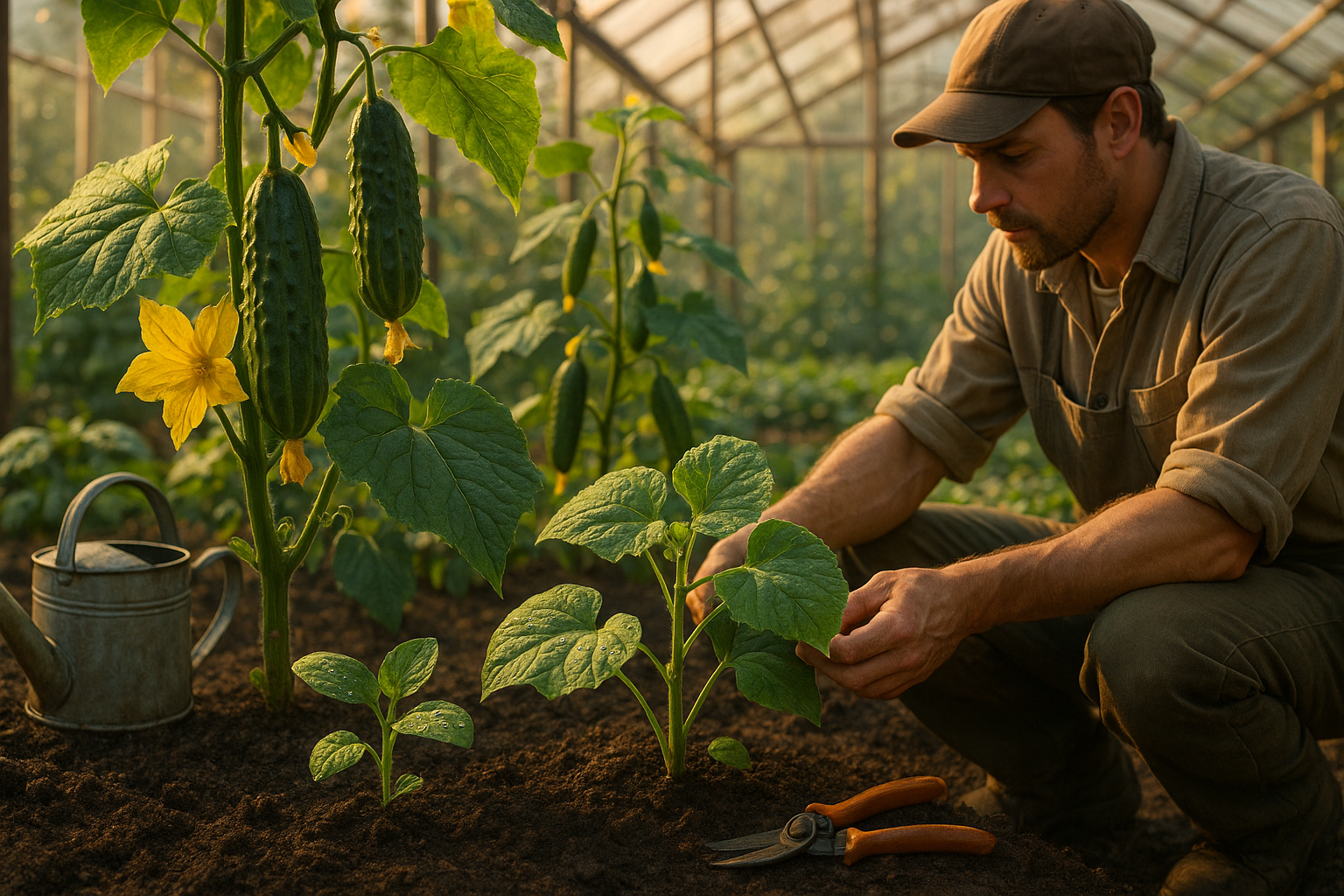 Огурцы на грядке в открытом грунте