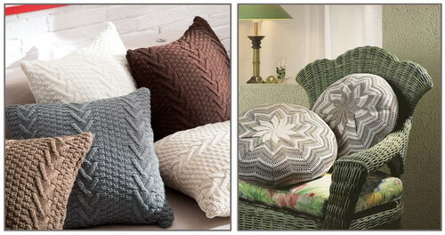 Вязаные подушки различной формы