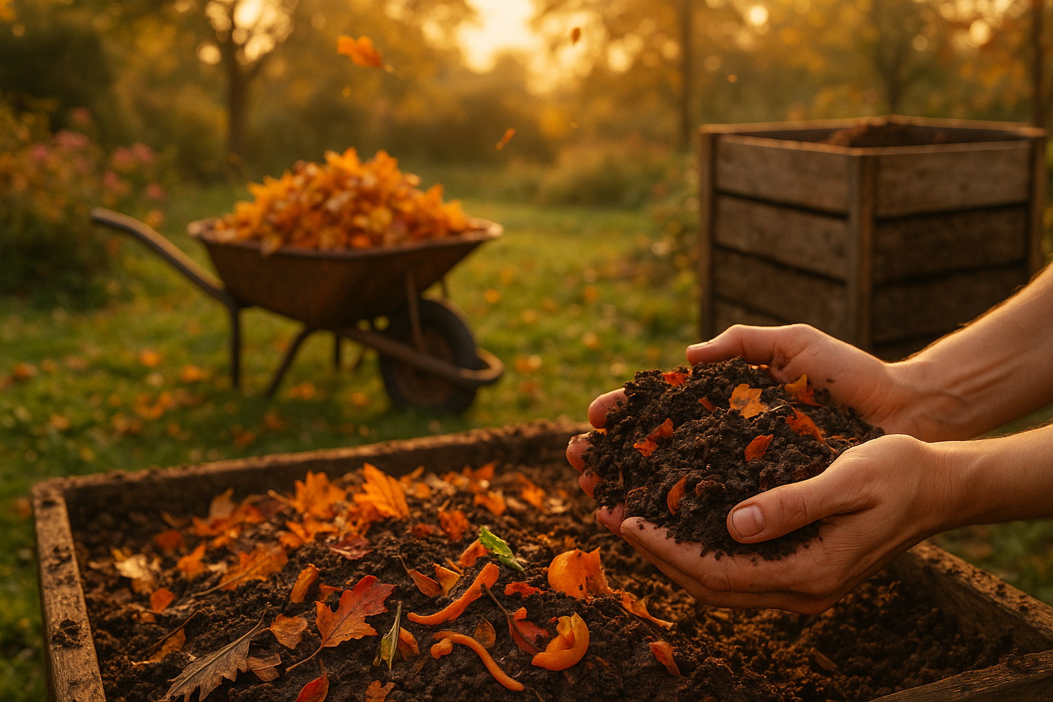Сад с покрытой мульчей почвой зимой под снегом — пример правильного ухода за землёй и использованием удобрений