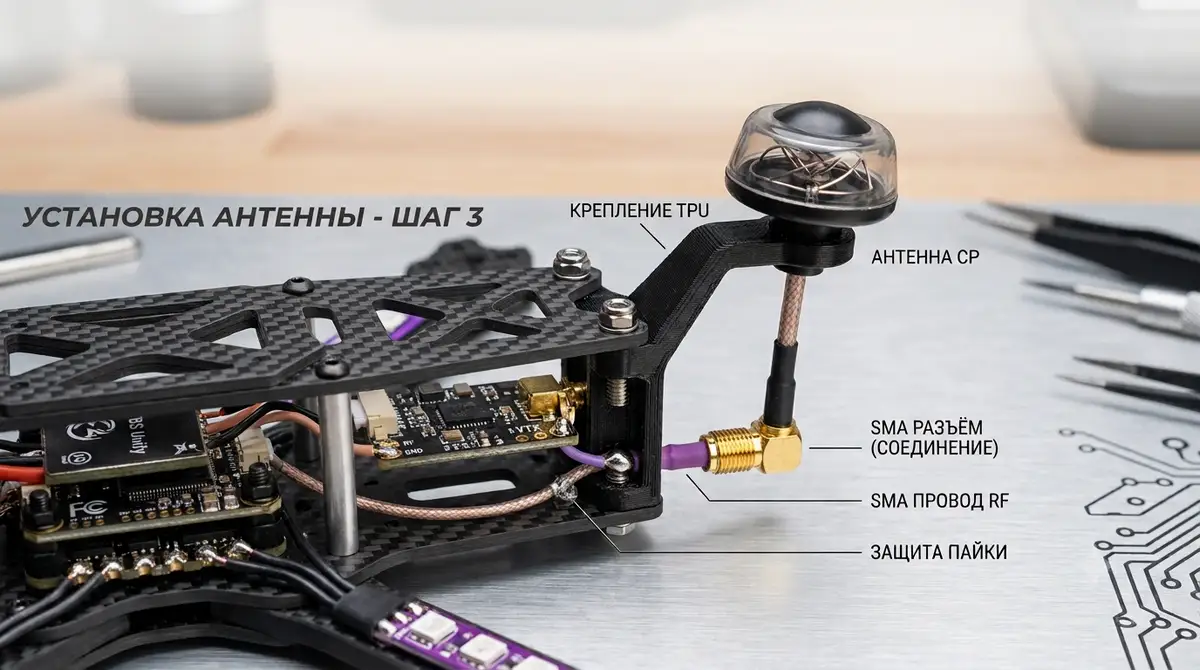 Правильная установка антенны на раму FPV-дрона
