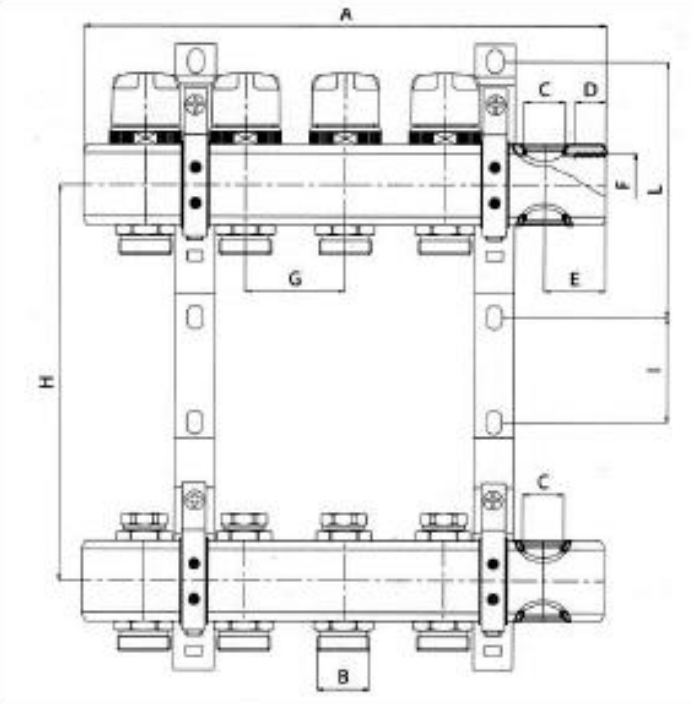 Габариты коллекторного блока Valtec VTc.594.EMNX.0606