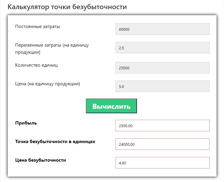 Пример расчета в одном из онлайн-калькуляторов 