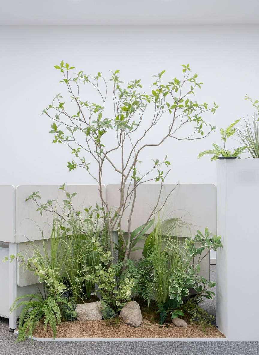 Композиция из искусственных растений в офисе