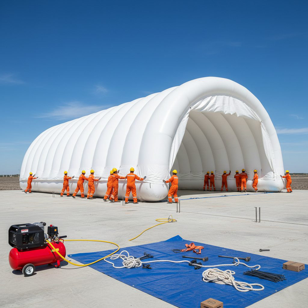 Белый округлый пневмокаркасный ангар