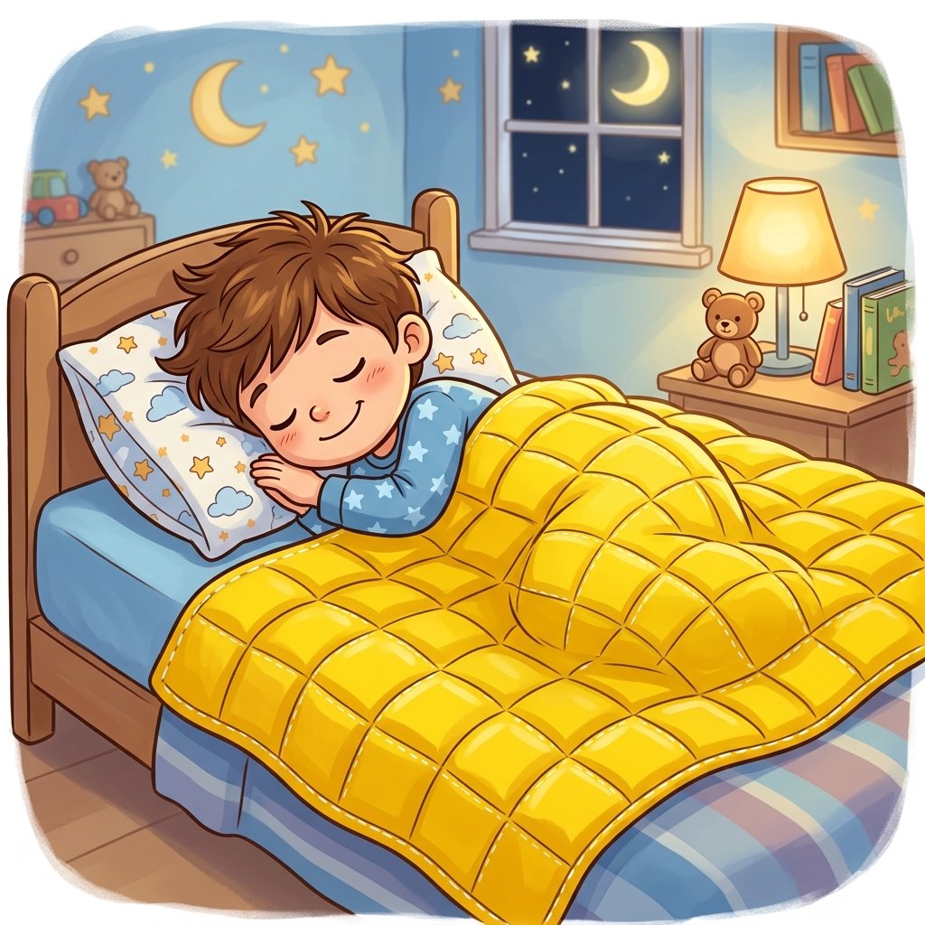 Уютный сон ребенка под желтым одеялом Gravio