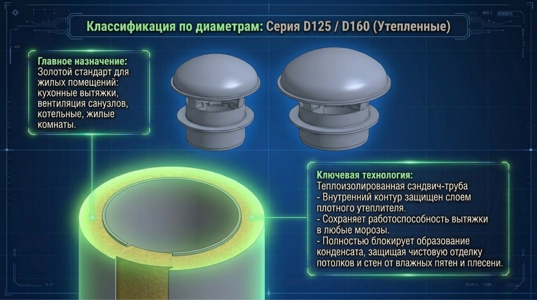 Утеплённый вентвыход 125\160 - на вытяжку с отапливаемых помещений Утеплённый вентвыход 125\160 - на вытяжку с отапливаемых помещений