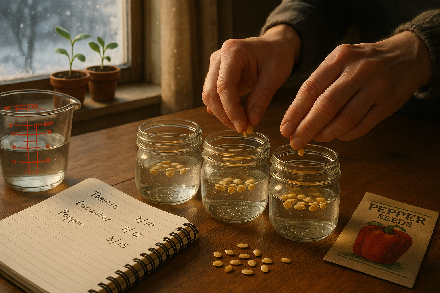 Заготовленные семена и черенки для зимней подготовки, инструменты для садоводства зимой