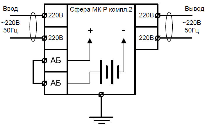 Схема подключения пожарного светового взрывозащищенного оповещателя "Выход" Сфера МК Р 220V AC с аккумулятором