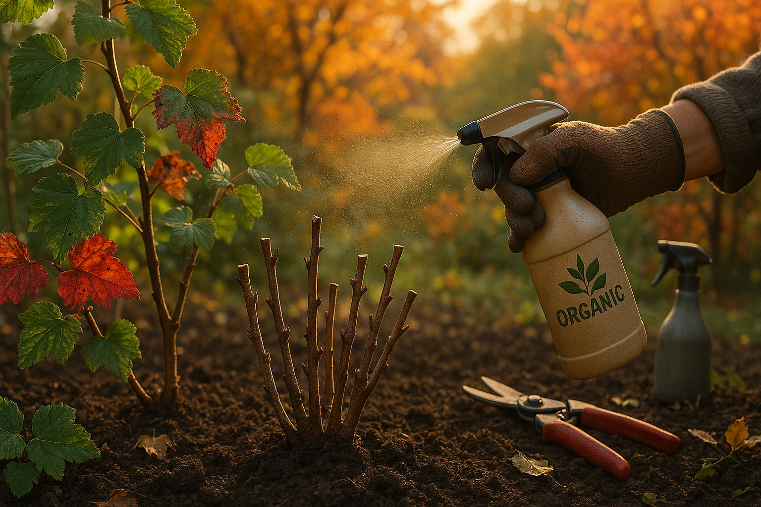 Пошаговая осенняя обрезка куста смородины для начинающих с использованием садового секатора и сучкореза