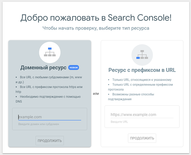 Форма для проверки сайта в сервисе Search Console