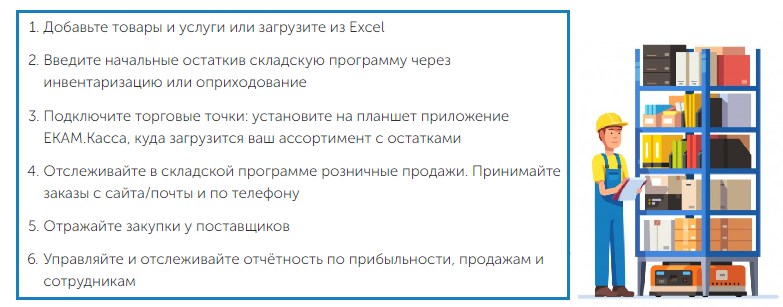 Принцип работы складской программы ЕКАМ