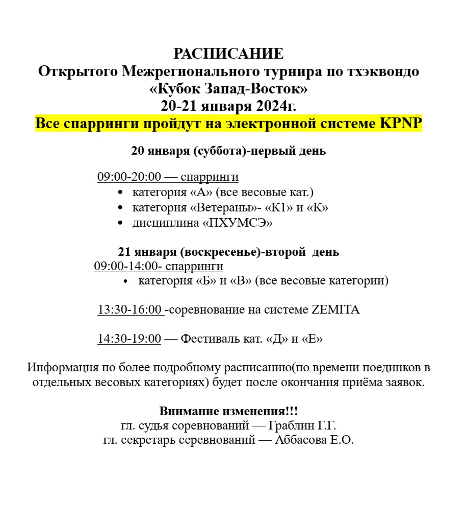 Открытый межрегиональный турнир по тхэквондо ВТ «Кубок Запад-Восток»