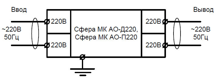 Схема подключения аварийного взрывозащищенного светильника с аккумулятором Сфера МК АО 220V AC