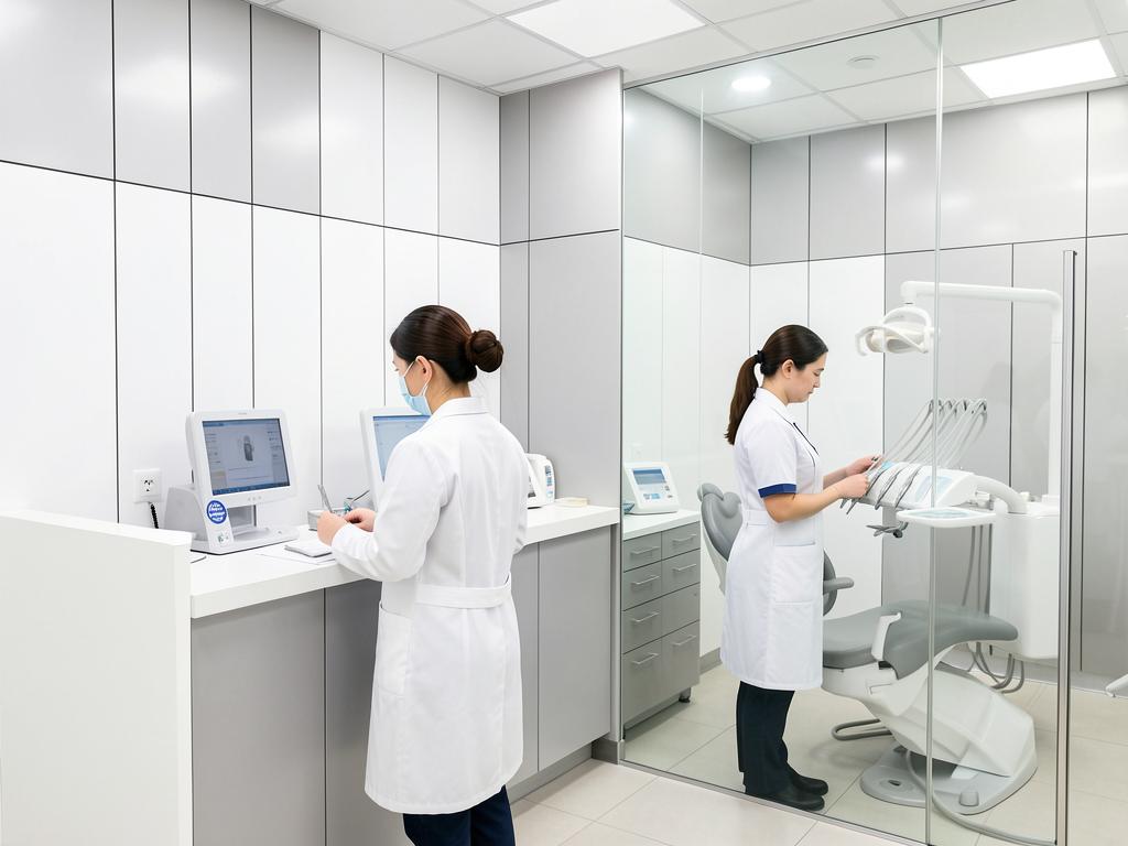 Современная стоматологическая клиника в Казахстане с HPL-панелями на стенах, врачи и медсёстры принимают пациентов (2).jpg