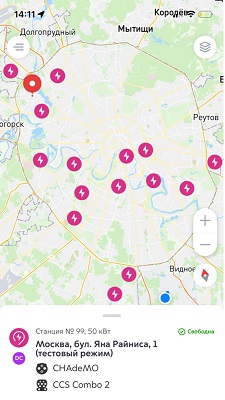 Карта зарядок для электромобилей в приложении Транспорт