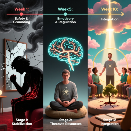 <img src="trauma-recovery-group-therapy-2026.jpg" alt="Trauma recovery: 10-week group therapy using Judith Herman's three-stage model for healing and integration">