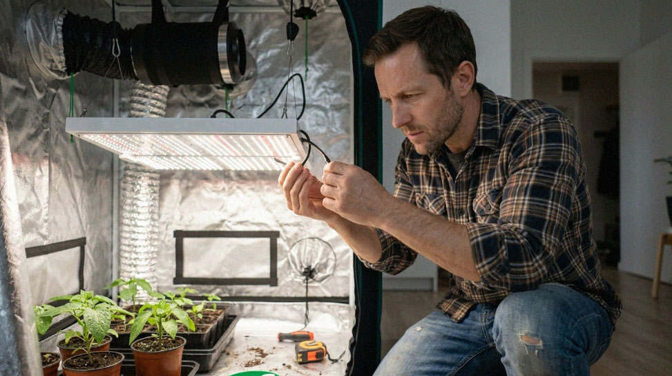 Квантум борд полного спектра с включенными диодами в рабочем режиме