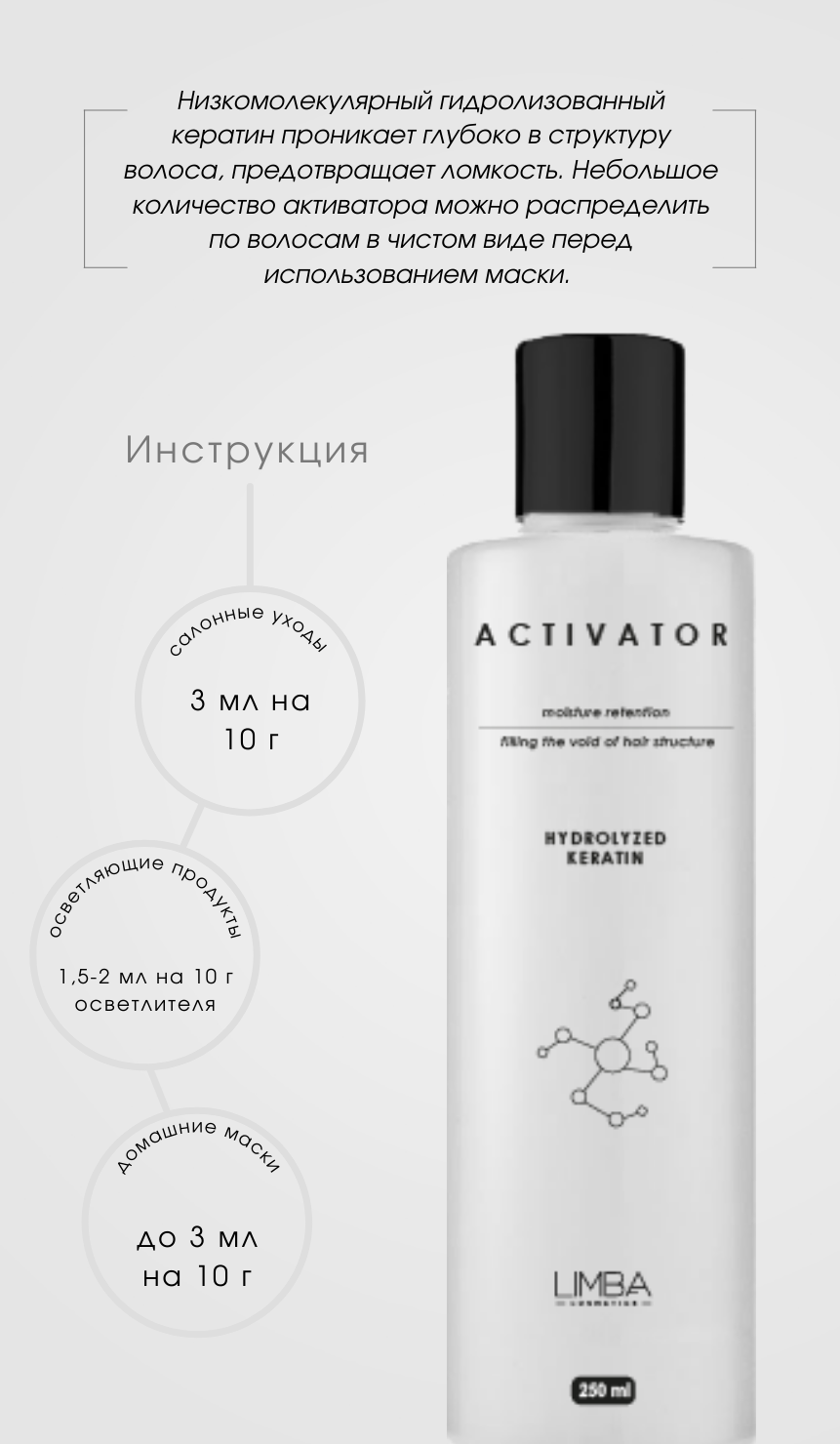 Активатор Limba Activator Hydrolyzed Keratin, pH 4,0-5,0 - купить состав.  Бесплатная доставка в любой город России, в наличии в Ростове, недорого. |  ТУТ КЕРАТИН