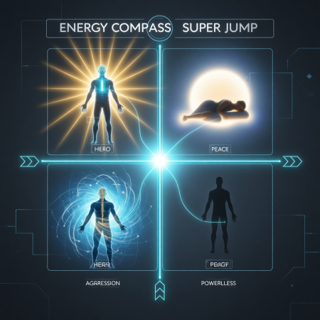 <img src="energy-compass-four-states.png" alt="Energy Compass SUPER JUMP: four states of energy and emotions - Hero, Peace, Aggression, Powerlessness with transitions">