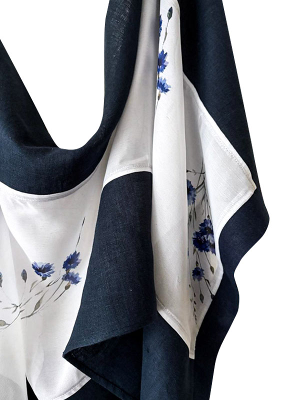Палантин льняной, комбинированный с печатью "Полевые васильки" NY-10113