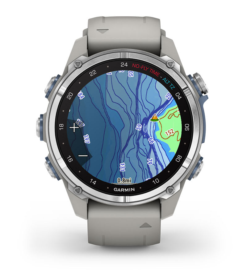 Умные часы Garmin Descent Mk3 (43 мм) из нержавеющей стали с силиконовым туманно-серым ремешком: КАРТЫ DIVEVIEW