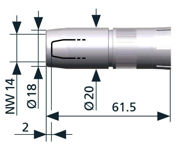 345P122672 Сопло газовое коническое 14,0/61,5 мм