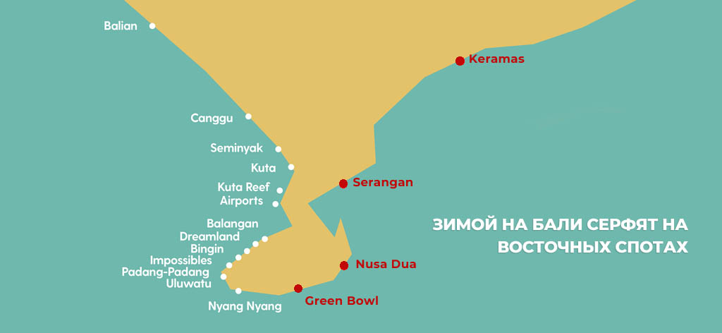 Какие споты для серфинга работают в сезон дождей на Бали