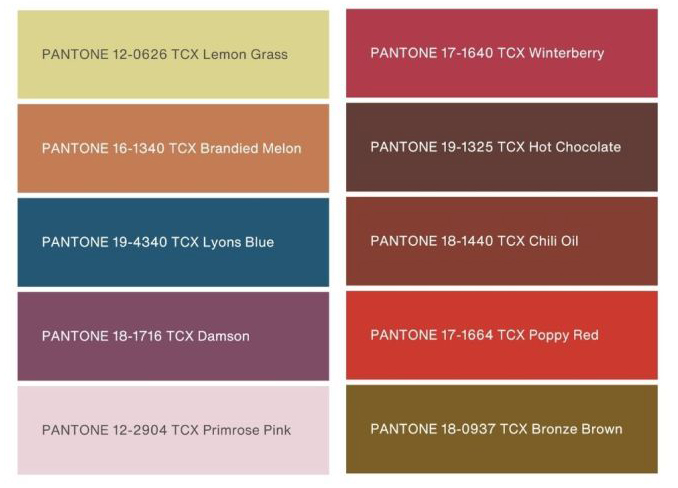 Палитра модных цветов осень-зима 2025/2026 Pantone