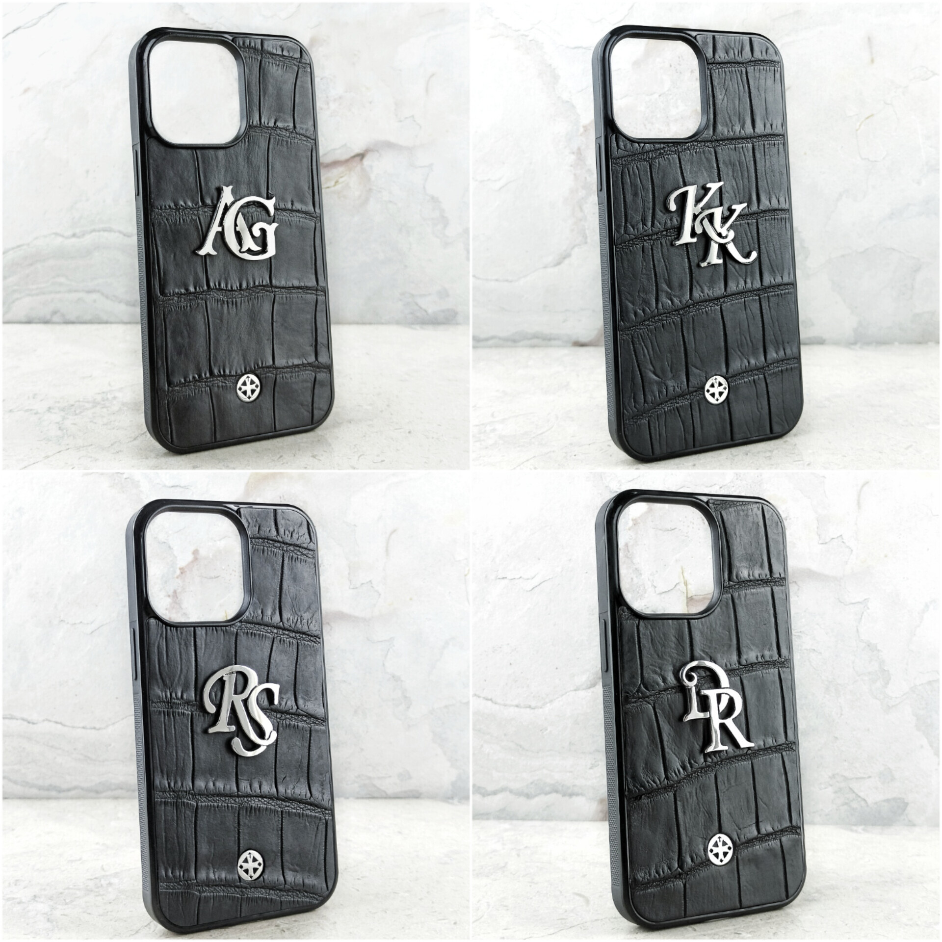 Чехол iPhone Initials Euphoria Crocodile LUX - натуральная кожа крокодила, металл, инициалы Чехол iPhone LUX с инициалами — натуральная кожа крокодила Италия, ювелирный металл, именной персонализированный, подарок VIP | Euphoria Initials Crocodile Handmade