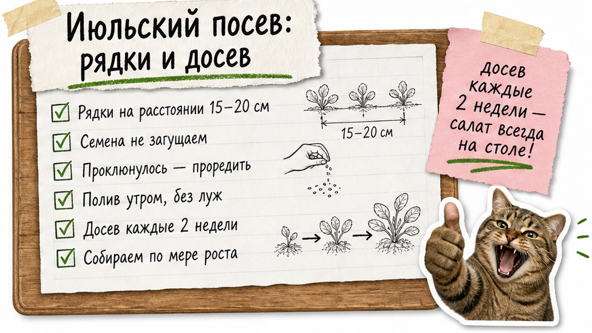 Чек-лист посадки салата в июле: расстояние между рядками и досев