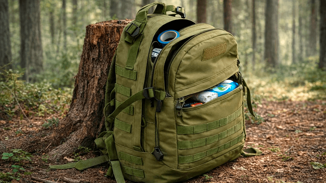 Тактический штурмовой рюкзак в лесу Тактический штурмовой рюкзак в лесу